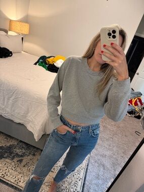 Reformation Cropped Grey Crewneck Sweatshirt